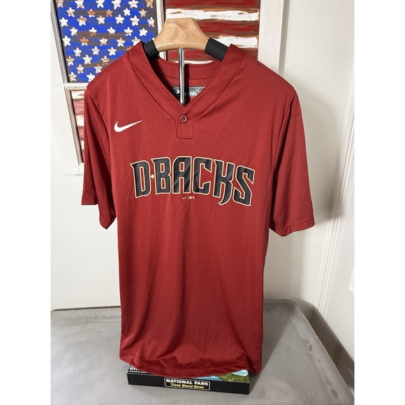 ARIZONA DIAMONDBACKS Shirt Men Small Red‎ Nike One Button Jersey Short Sleeve - Picture 1 of 5